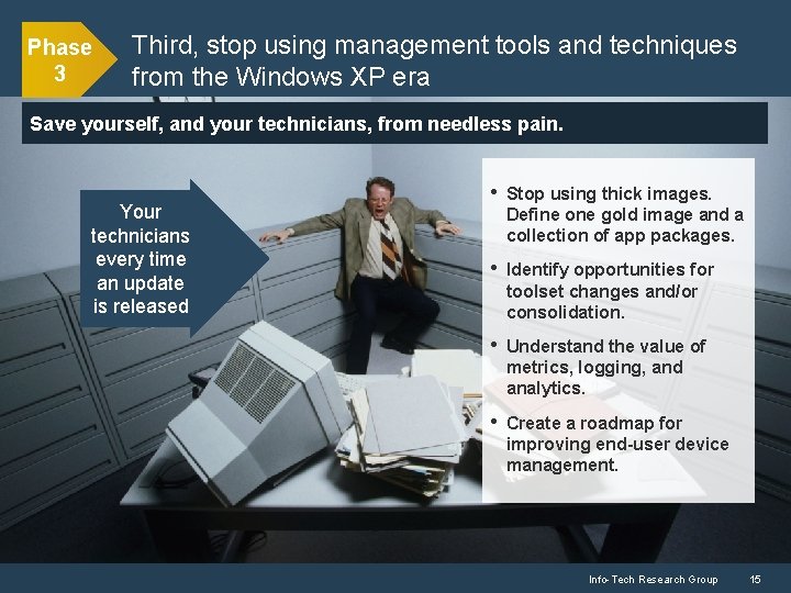 Phase 3 Third, stop using management tools and techniques from the Windows XP era