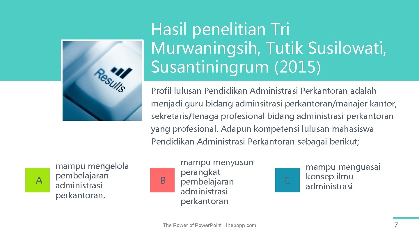 Hasil penelitian Tri Murwaningsih, Tutik Susilowati, Susantiningrum (2015) Profil lulusan Pendidikan Administrasi Perkantoran adalah