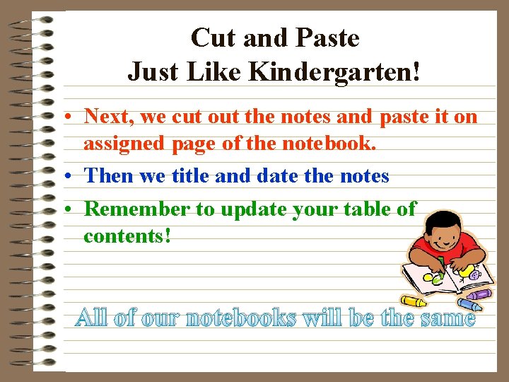 Cut and Paste Just Like Kindergarten! • Next, we cut out the notes and