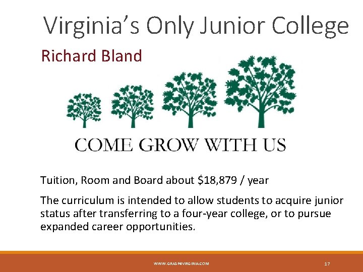 Virginia’s Only Junior College Richard Bland Tuition, Room and Board about $18, 879 /