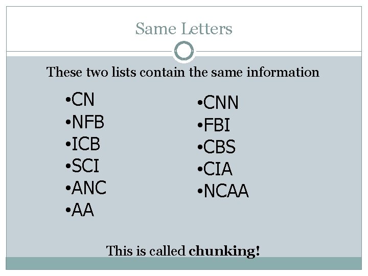 Same Letters These two lists contain the same information • CN • NFB •