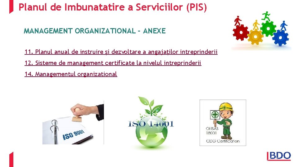 Planul de Imbunatatire a Serviciilor (PIS) MANAGEMENT ORGANIZATIONAL - ANEXE 11. Planul anual de