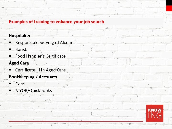 Swinburne Examples of training to enhance your job search Hospitality § Responsible Serving of