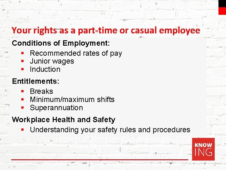 Swinburne Your rights as a part-time or casual employee Conditions of Employment: § Recommended