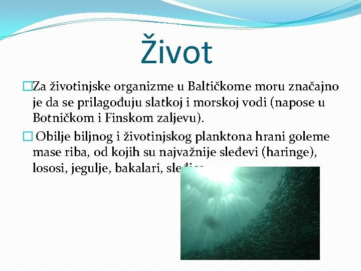 Život �Za životinjske organizme u Baltičkome moru značajno je da se prilagođuju slatkoj i