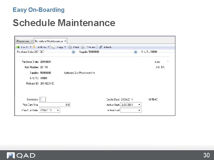 Easy On-Boarding Schedule Maintenance 30 