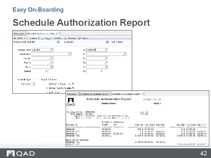 Easy On-Boarding Schedule Authorization Report 42 