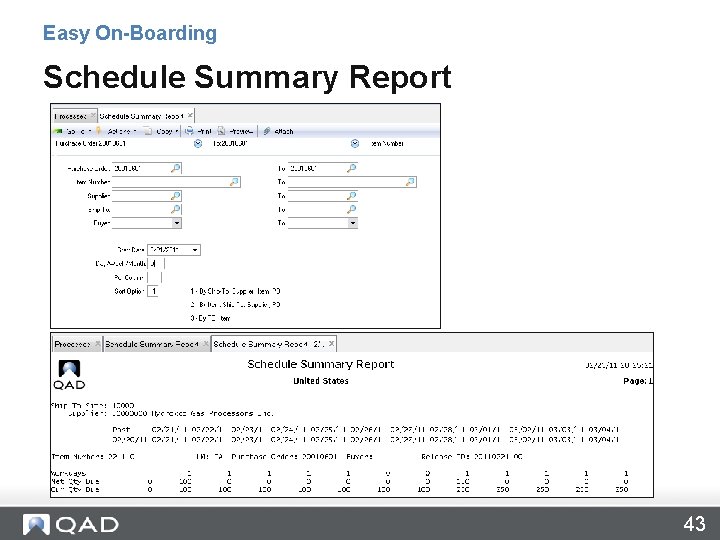 Easy On-Boarding Schedule Summary Report 43 