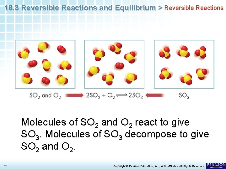 18. 3 Reversible Reactions and Equilibrium > Reversible Reactions Molecules of SO 2 and