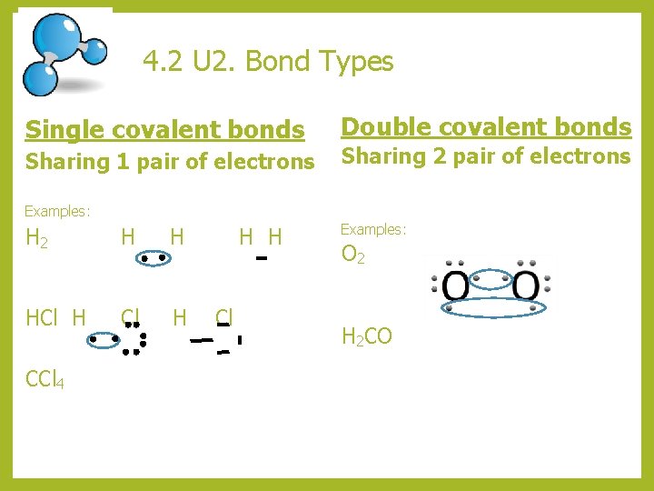 4. 2 U 2. Bond Types Single covalent bonds Sharing 1 pair of electrons