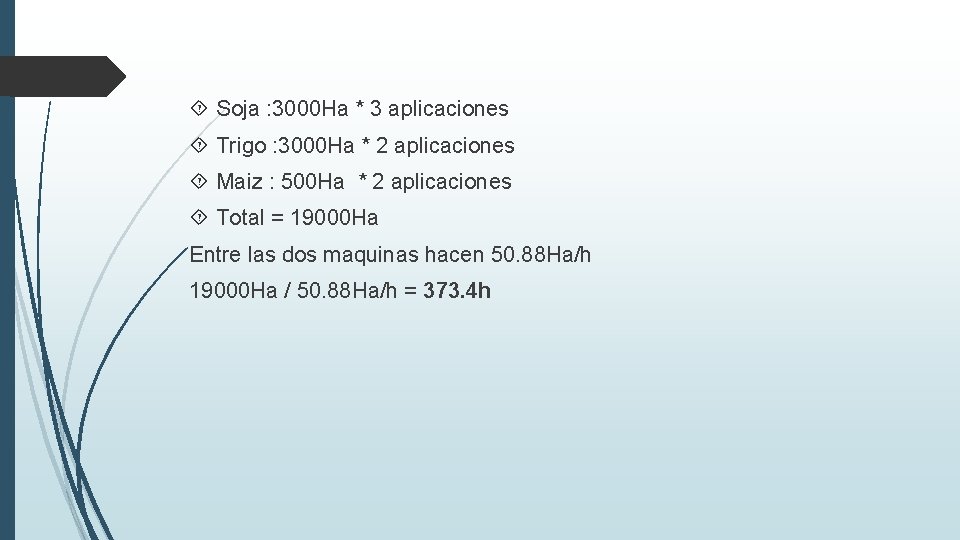  Soja : 3000 Ha * 3 aplicaciones Trigo : 3000 Ha * 2