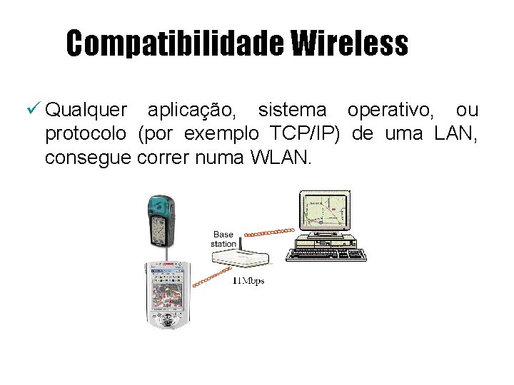 Compatibilidade Wireless ü Qualquer aplicação, sistema operativo, ou protocolo (por exemplo TCP/IP) de uma