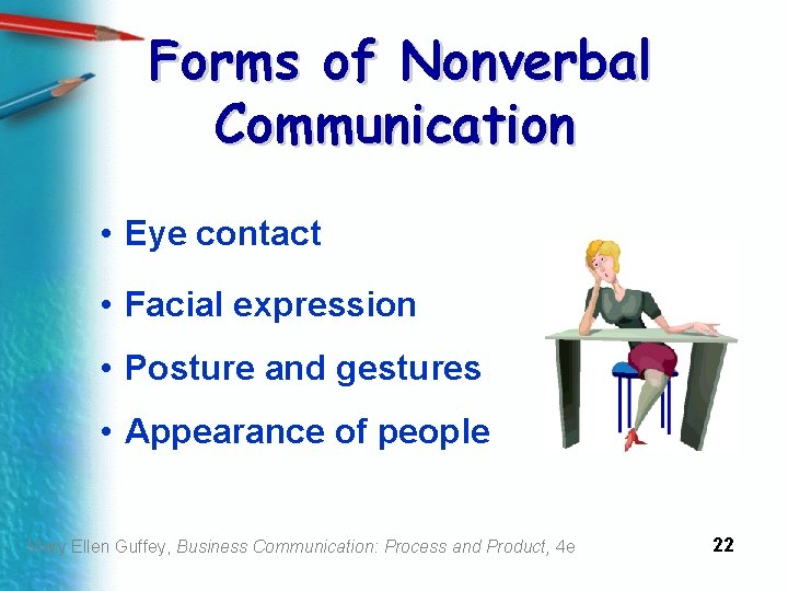 Forms of Nonverbal Communication • Eye contact • Facial expression • Posture and gestures