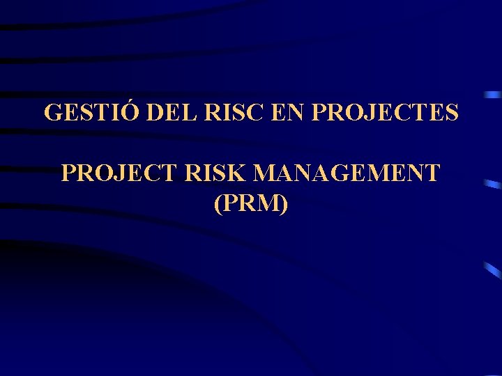 GESTIÓ DEL RISC EN PROJECTES PROJECT RISK MANAGEMENT (PRM) 