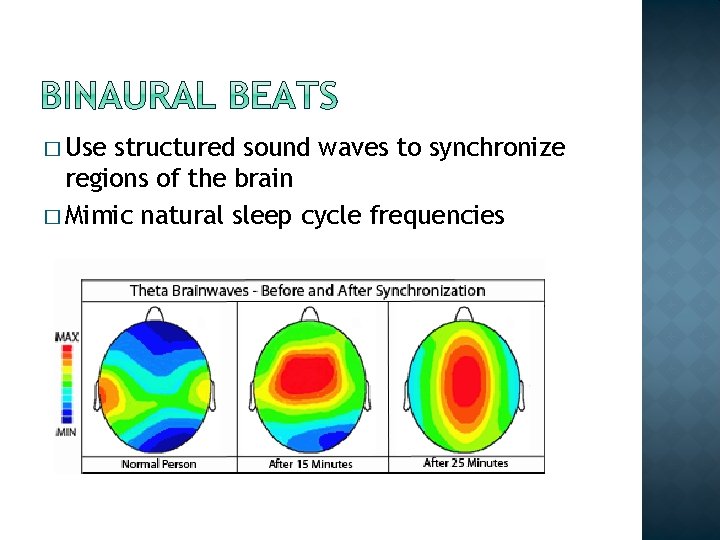 � Use structured sound waves to synchronize regions of the brain � Mimic natural