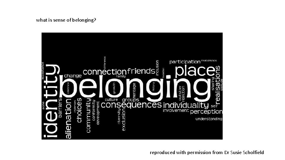 what is sense of belonging? reproduced with permission from Dr Susie Scholfield 