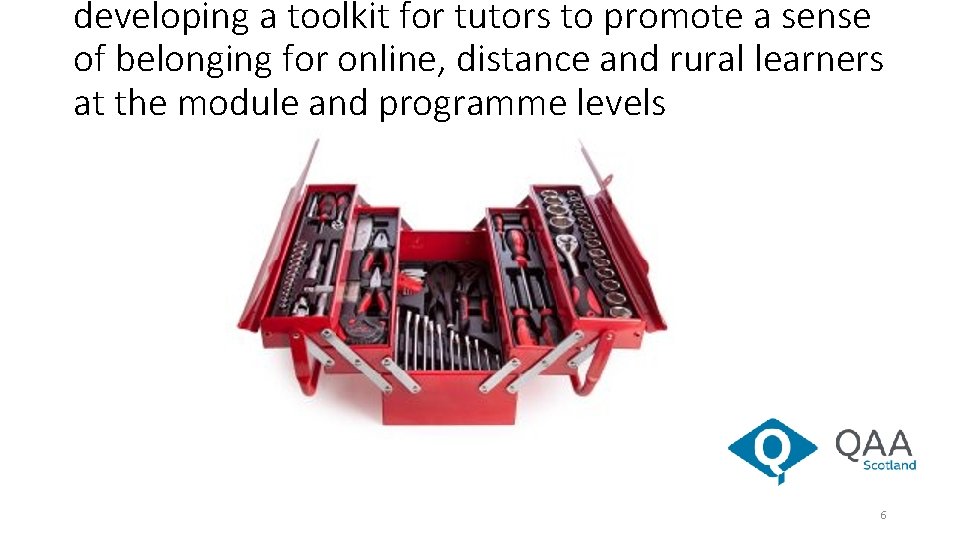 developing a toolkit for tutors to promote a sense of belonging for online, distance