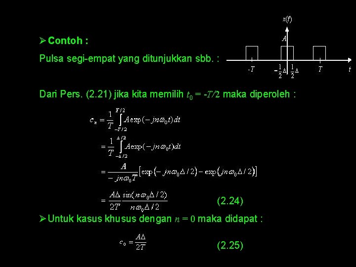 Ø Contoh : Pulsa segi-empat yang ditunjukkan sbb. : Dari Pers. (2. 21) jika