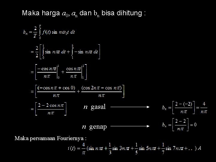 Maka harga a 0, an dan bn bisa dihitung : n gasal n genap Maka harga a 0, an dan bn bisa dihitung : n gasal n genap