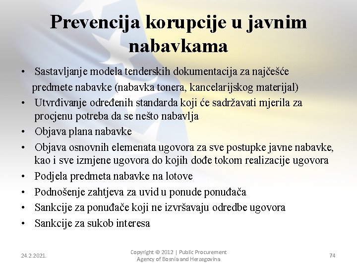 Prevencija korupcije u javnim nabavkama • Sastavljanje modela tenderskih dokumentacija za najčešće predmete nabavke