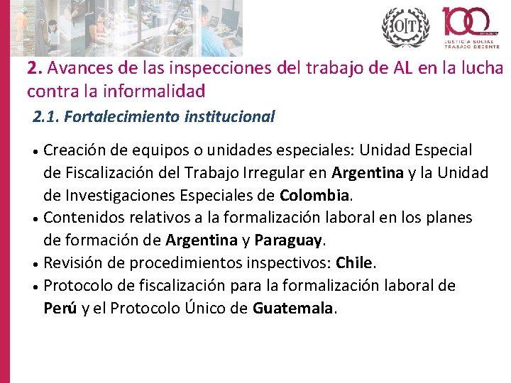 2. Avances de las inspecciones del trabajo de AL en la lucha contra la