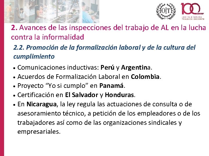 2. Avances de las inspecciones del trabajo de AL en la lucha contra la