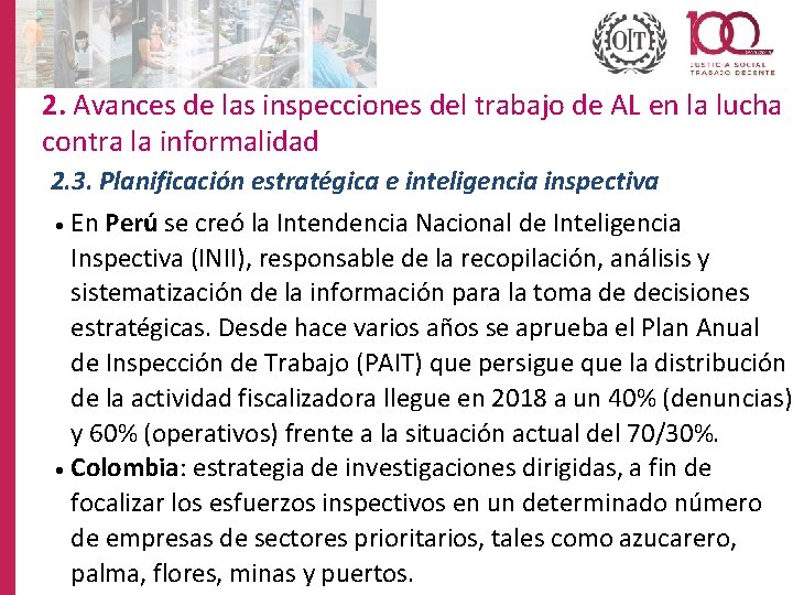 2. Avances de las inspecciones del trabajo de AL en la lucha contra la