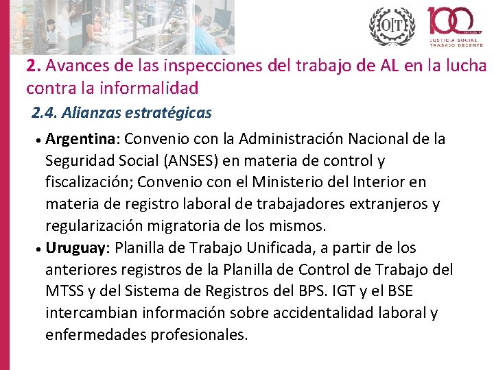 2. Avances de las inspecciones del trabajo de AL en la lucha contra la