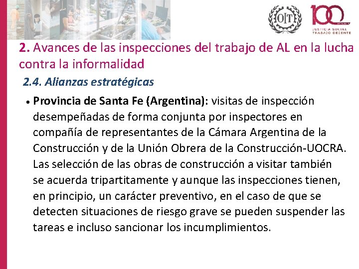 2. Avances de las inspecciones del trabajo de AL en la lucha contra la