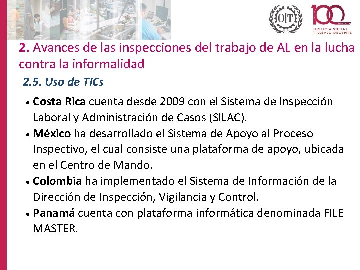2. Avances de las inspecciones del trabajo de AL en la lucha contra la