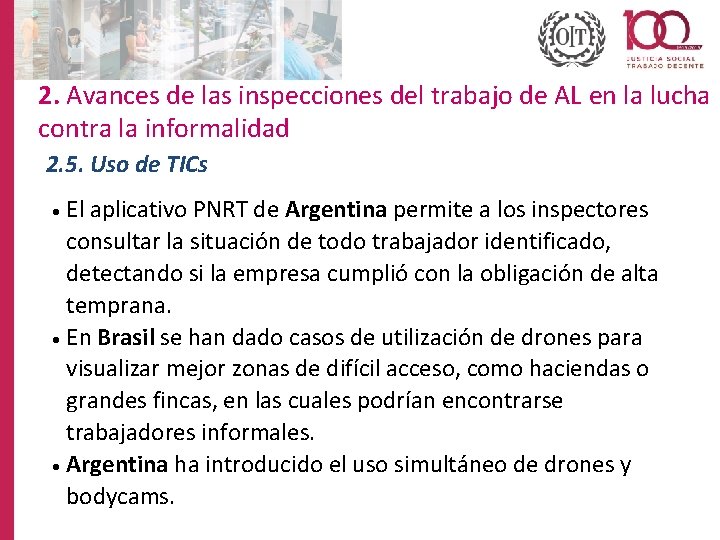 2. Avances de las inspecciones del trabajo de AL en la lucha contra la