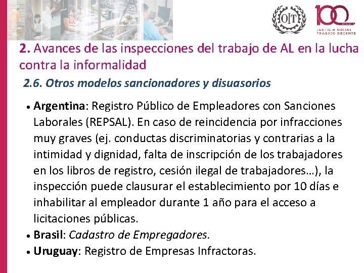 2. Avances de las inspecciones del trabajo de AL en la lucha contra la