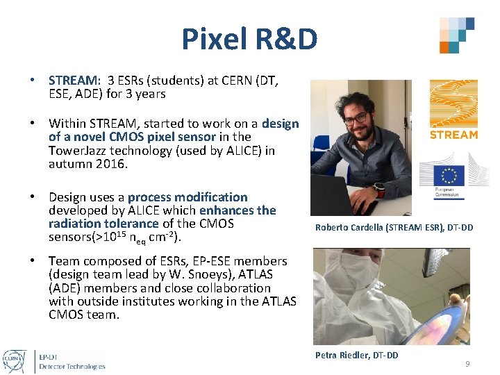 Pixel R&D • STREAM: 3 ESRs (students) at CERN (DT, ESE, ADE) for 3