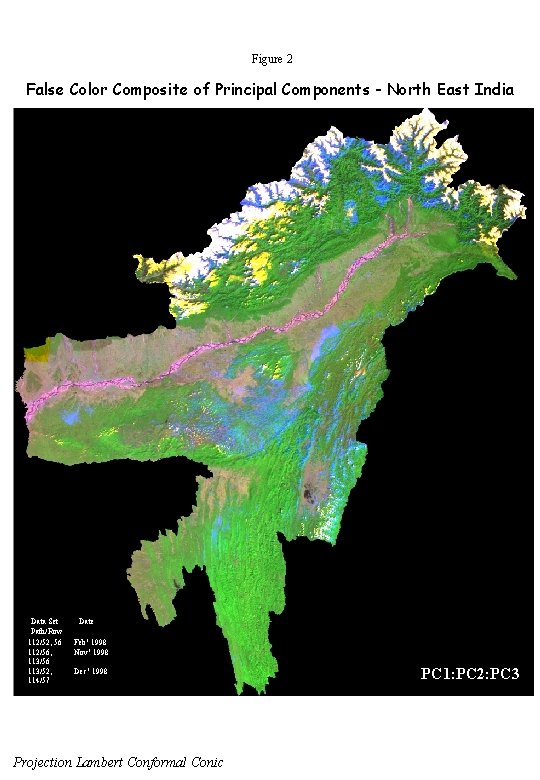 Figure 2 False Color Composite of Principal Components - North East India Data Set