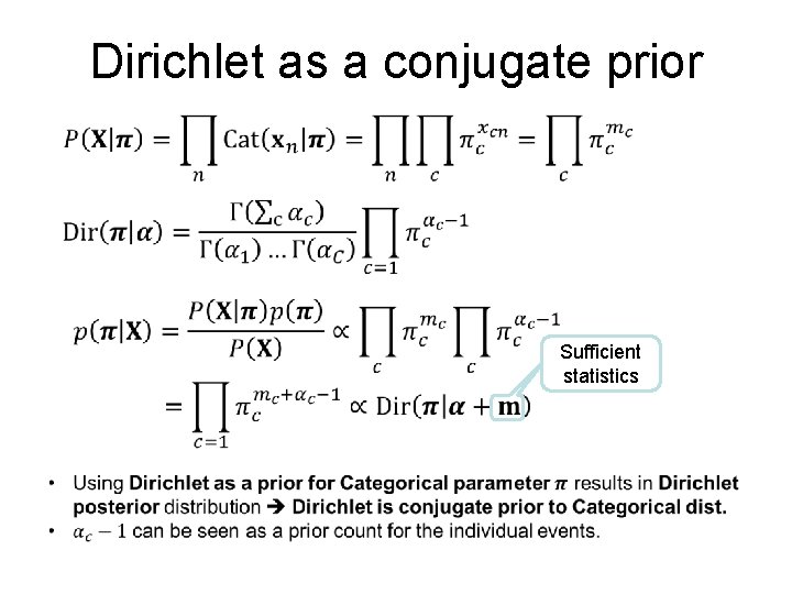 Dirichlet as a conjugate prior Sufficient statistics 