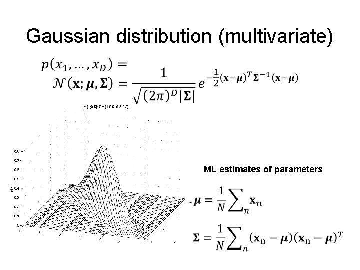 Gaussian distribution (multivariate) ML estimates of parameters 