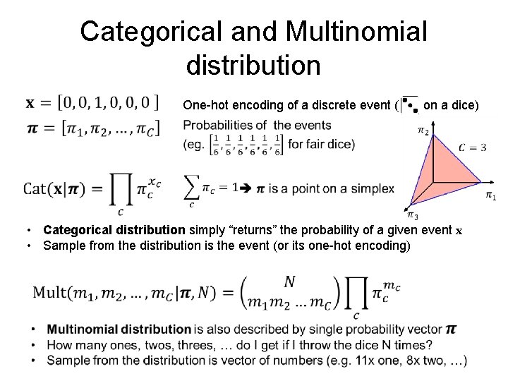 Categorical and Multinomial distribution One-hot encoding of a discrete event ( on a dice)