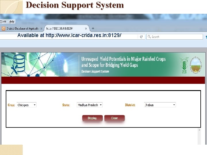 Decision Support System Available at http: //www. icar-crida. res. in: 8129/ 