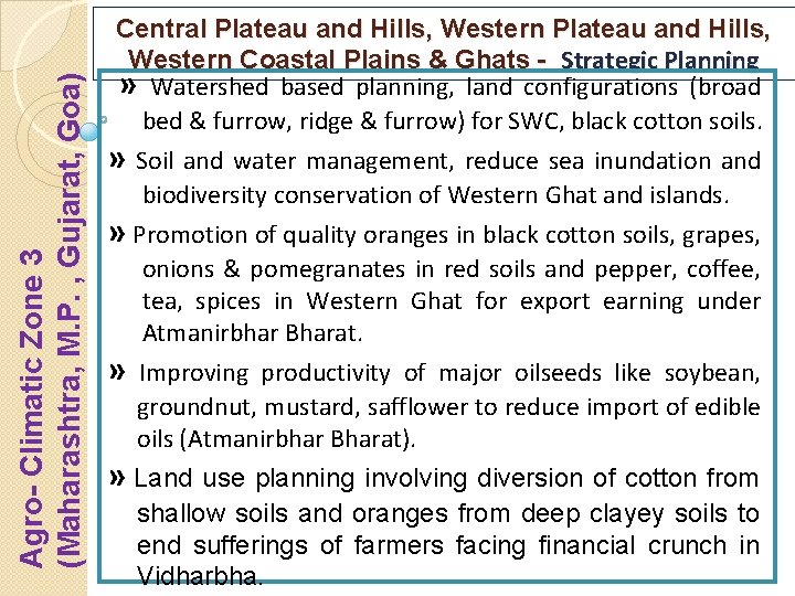 Agro- Climatic Zone 3 (Maharashtra, M. P. , Gujarat, Goa) Central Plateau and Hills,