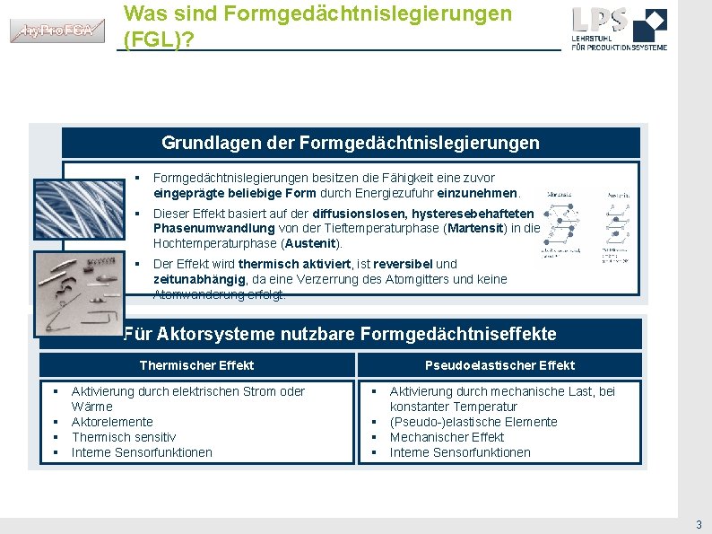 Was sind Formgedächtnislegierungen (FGL)? Grundlagen der Formgedächtnislegierungen § Formgedächtnislegierungen besitzen die Fähigkeit eine zuvor