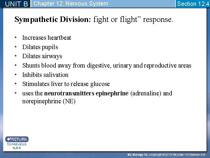 UNIT B Chapter 12: Nervous System Section 12. 4 Sympathetic Division: fight or flight”