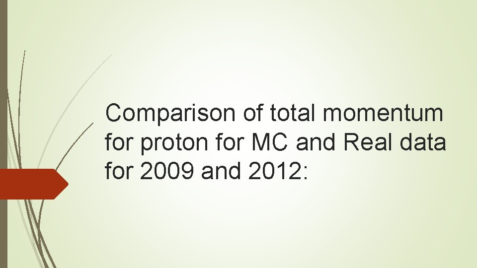 Comparison of total momentum for proton for MC and Real data for 2009 and