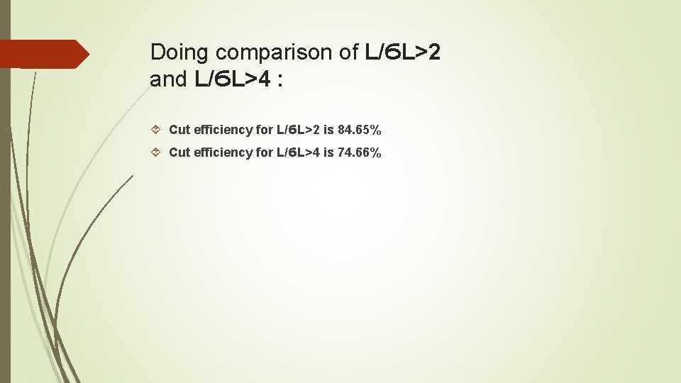 Doing comparison of L/ϬL>2 and L/ϬL>4 : Cut efficiency for L/ϬL>2 is 84. 65%