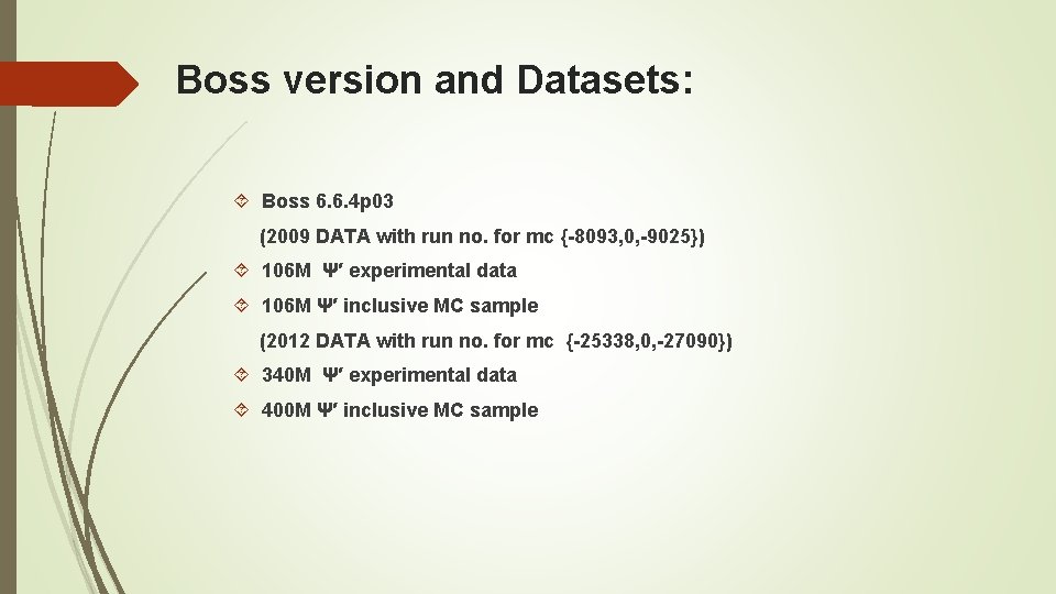 Boss version and Datasets: Boss 6. 6. 4 p 03 (2009 DATA with run
