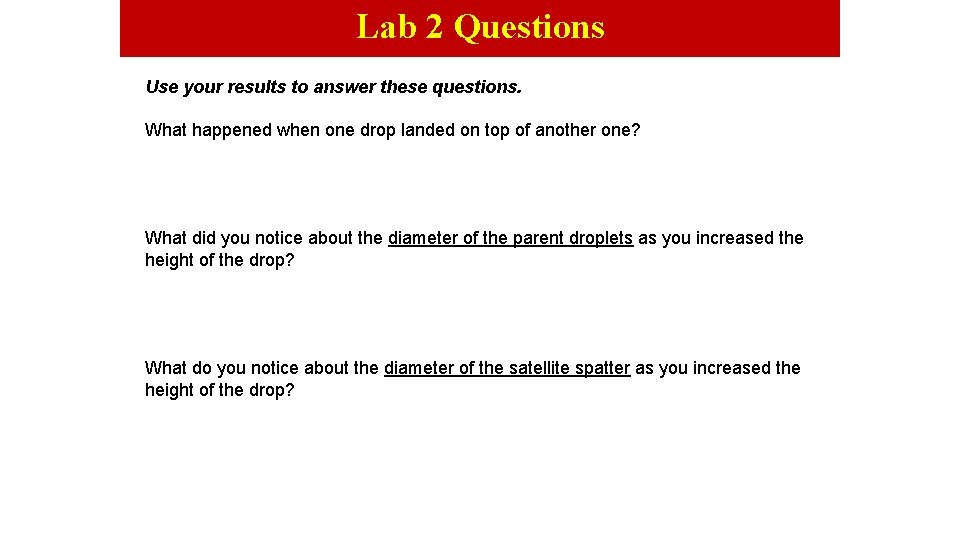 Lab 2 Questions Use your results to answer these questions. What happened when one
