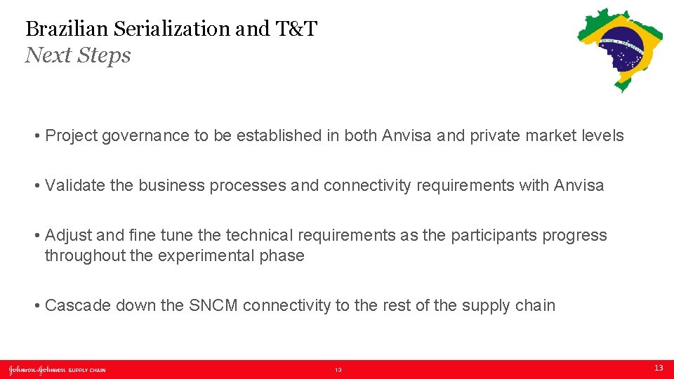 Brazilian Serialization and T&T Next Steps • Project governance to be established in both Brazilian Serialization and T&T Next Steps • Project governance to be established in both