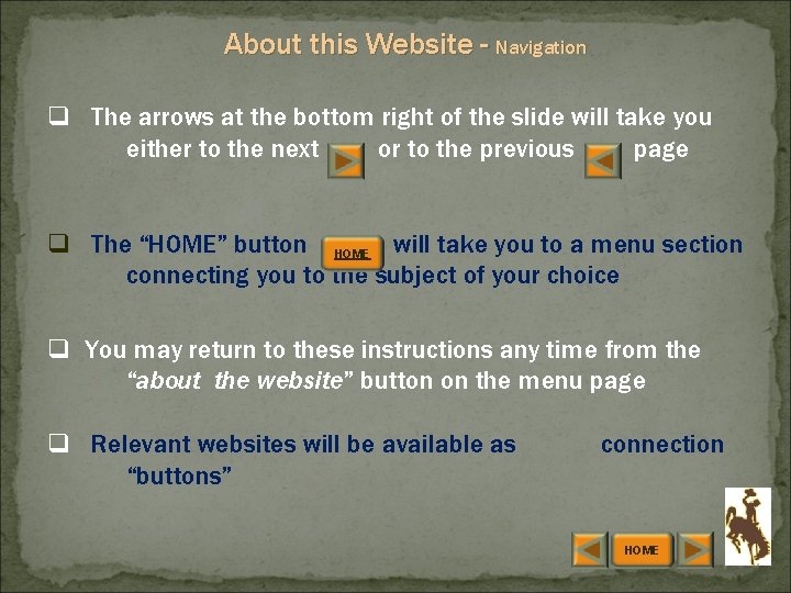 About this Website - Navigation q The arrows at the bottom right of the