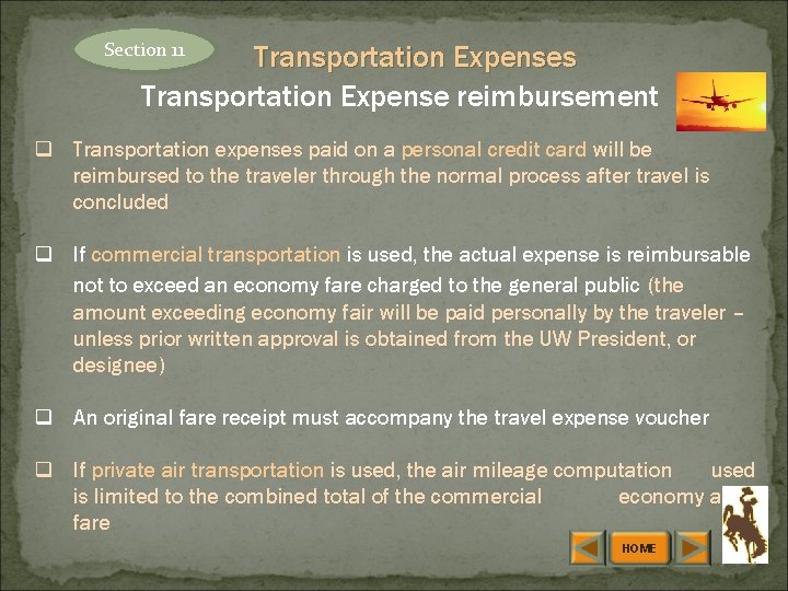 Section 11 Transportation Expenses Transportation Expense reimbursement q Transportation expenses paid on a personal