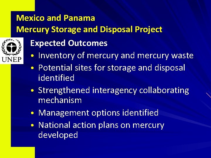 Mexico and Panama Mercury Storage and Disposal Project Expected Outcomes • Inventory of mercury