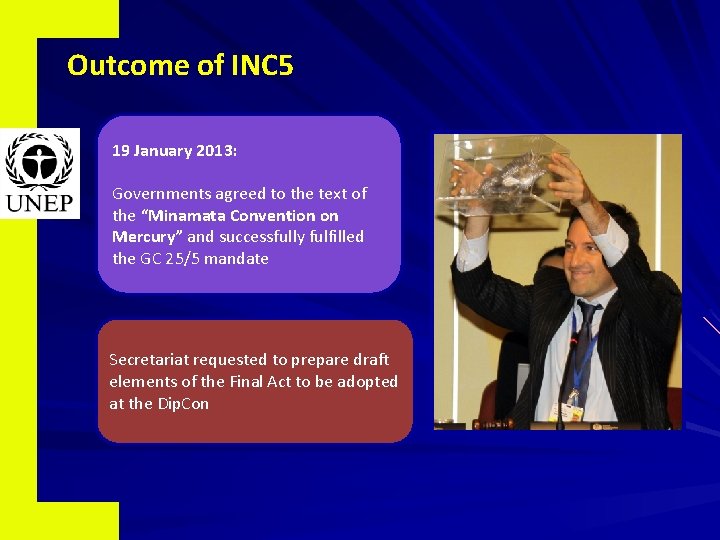 Outcome of INC 5 19 January 2013: Governments agreed to the text of the